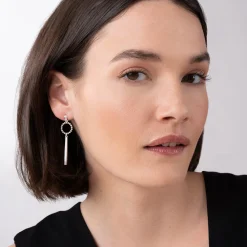 Silver<LAGOS Beaded Circle Diamond Drop Earrings