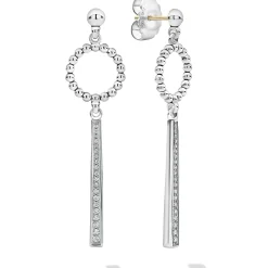 Silver<LAGOS Beaded Circle Diamond Drop Earrings