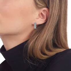 Silver<LAGOS Beaded Diamond Huggie Earrings