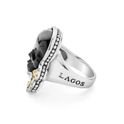 Rings<LAGOS Black Agate Skull And Bones Statement Ring