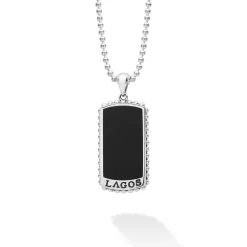 Amulets<LAGOS Black Agate Tag Amulet Necklace