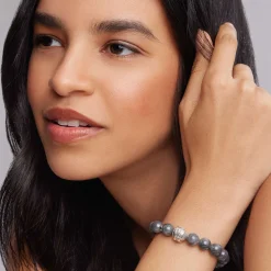 Silver<LAGOS Black Jade Silver Station Bead Bracelet