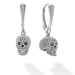 Silver<LAGOS Caviar Beaded Skull Drop Earrings