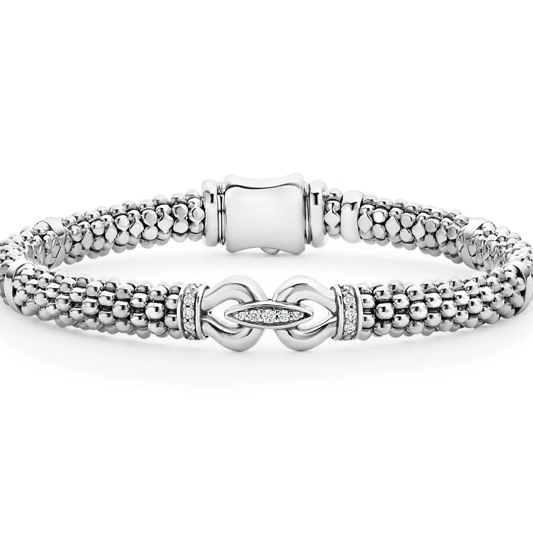 Silver<LAGOS Caviar Buckle Diamond Bracelet | 6Mm