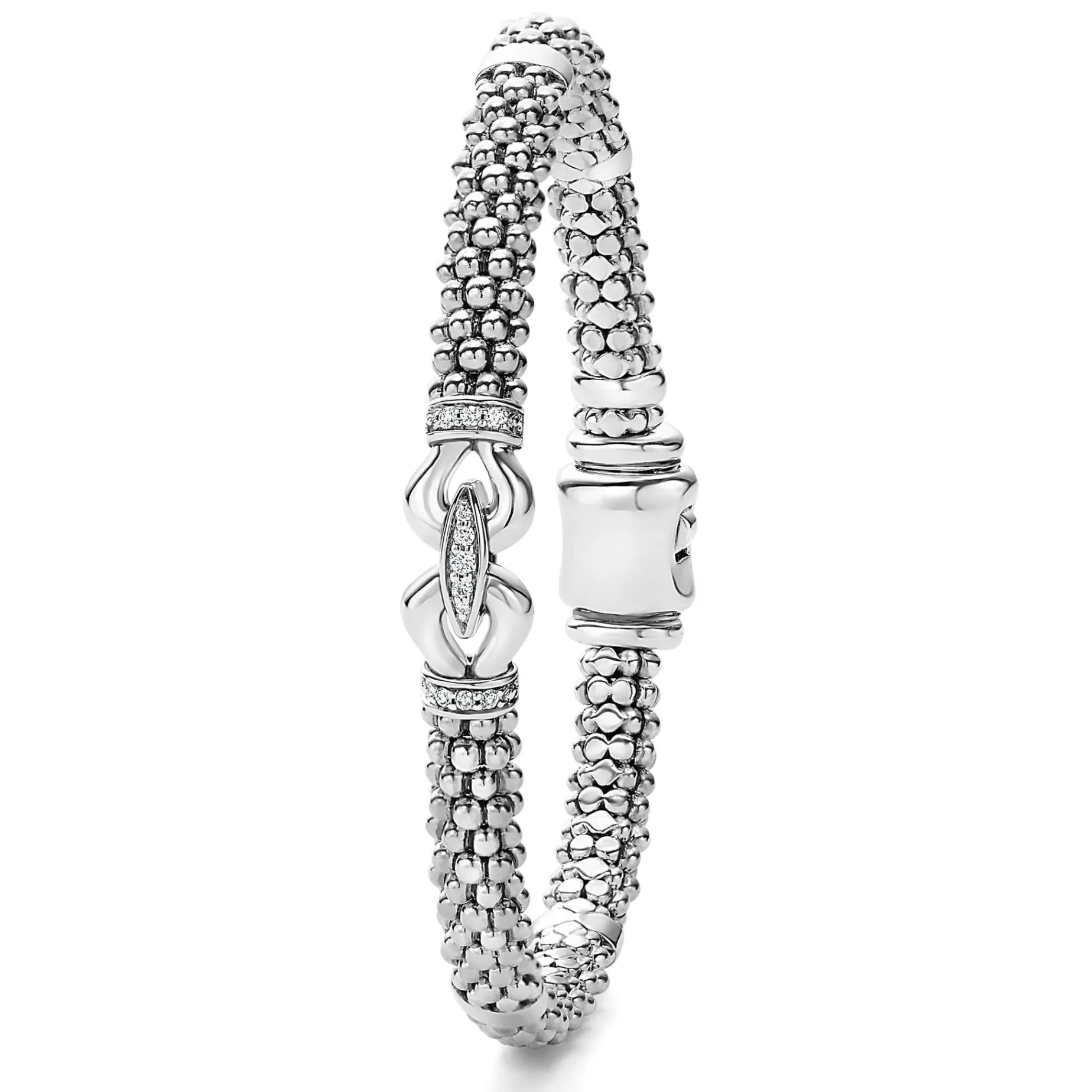 Silver<LAGOS Caviar Buckle Diamond Bracelet | 6Mm