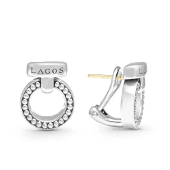Silver<LAGOS Caviar Circle Bar Earrings