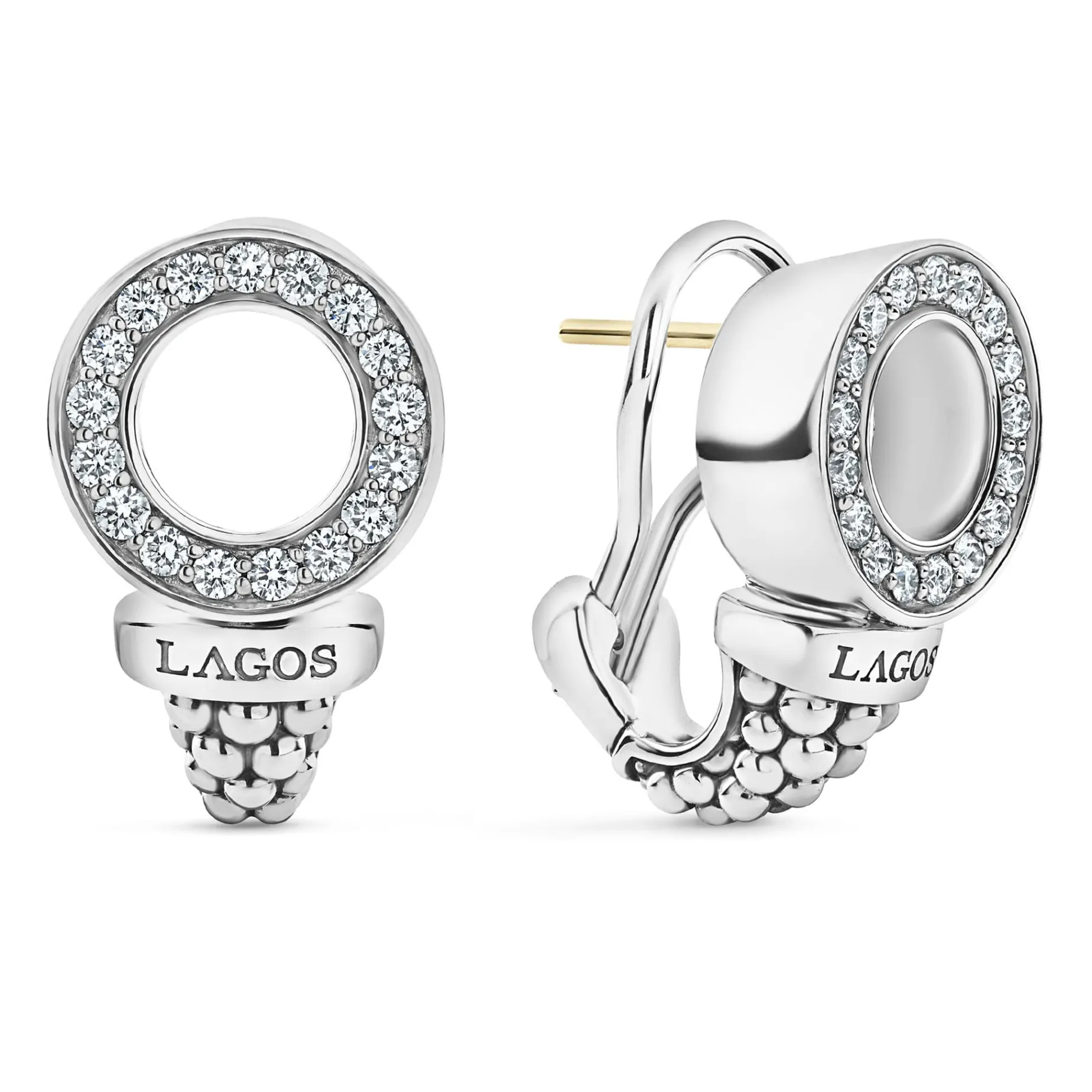 Silver<LAGOS Caviar Circle Diamond Earrings
