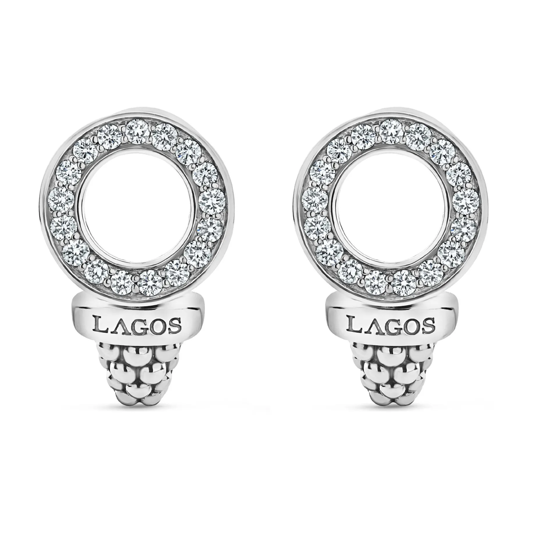 Silver<LAGOS Caviar Circle Diamond Earrings