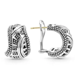 Silver<LAGOS Caviar Omega Clip Earrings