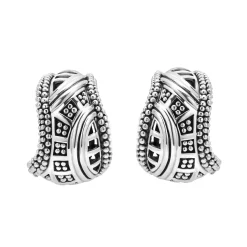Silver<LAGOS Caviar Omega Clip Earrings