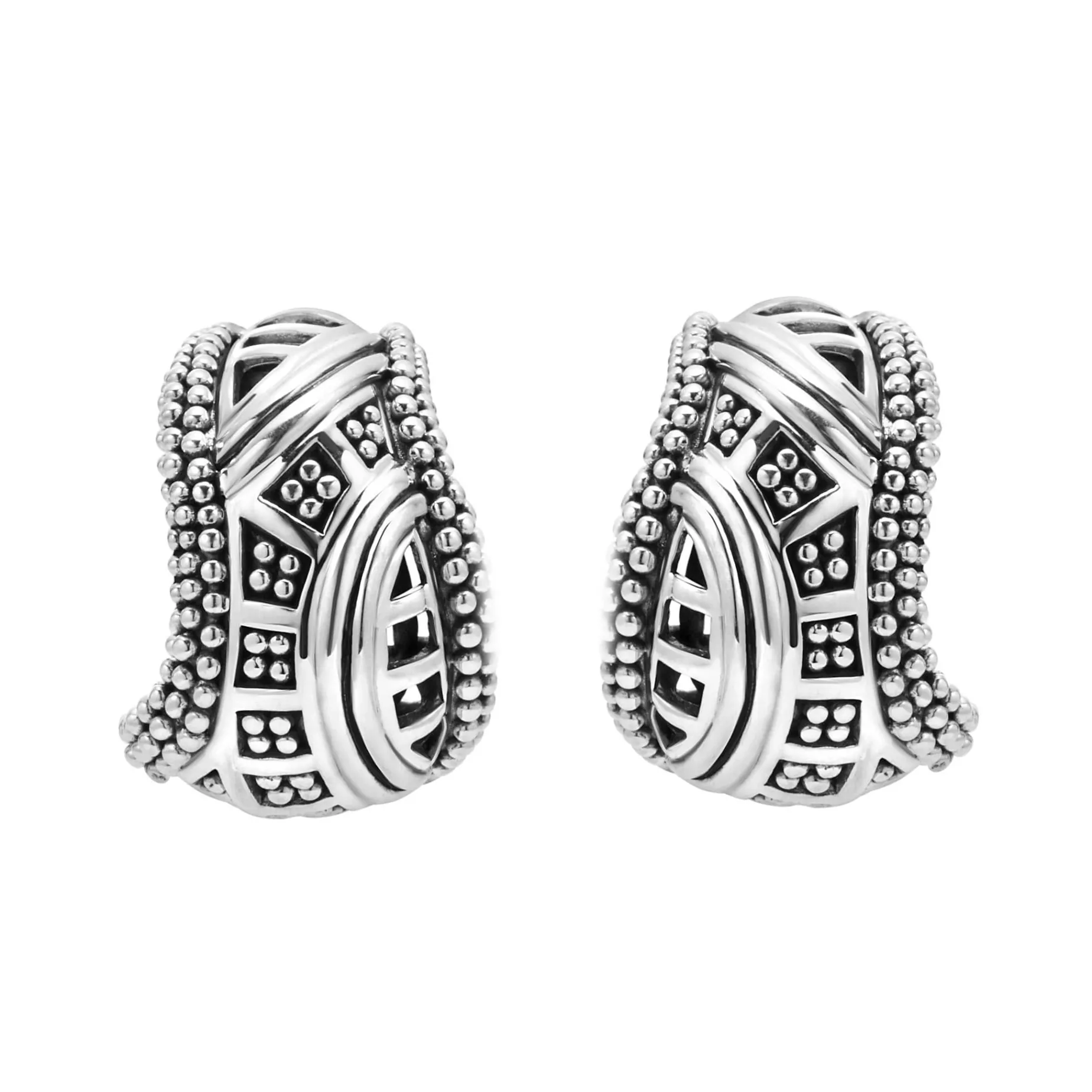Silver<LAGOS Caviar Omega Clip Earrings