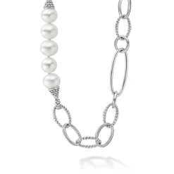 Silver<LAGOS Caviar Pearl Link Necklace