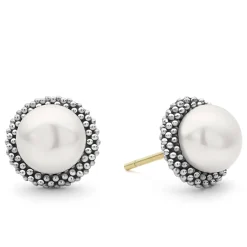 Silver<LAGOS Caviar Pearl Stud Earrings