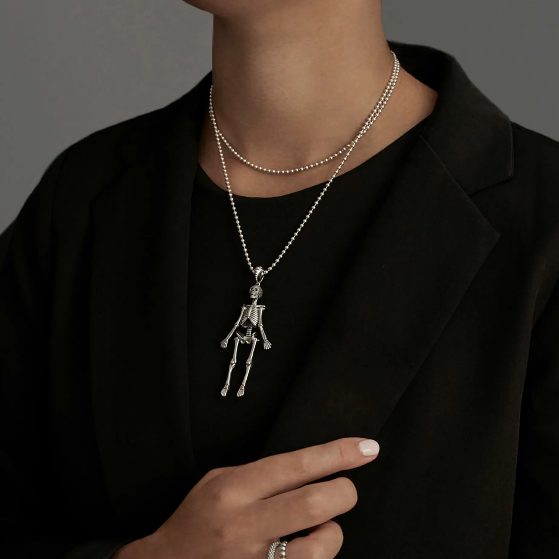 Silver<LAGOS Caviar Skeleton Pendant Necklace