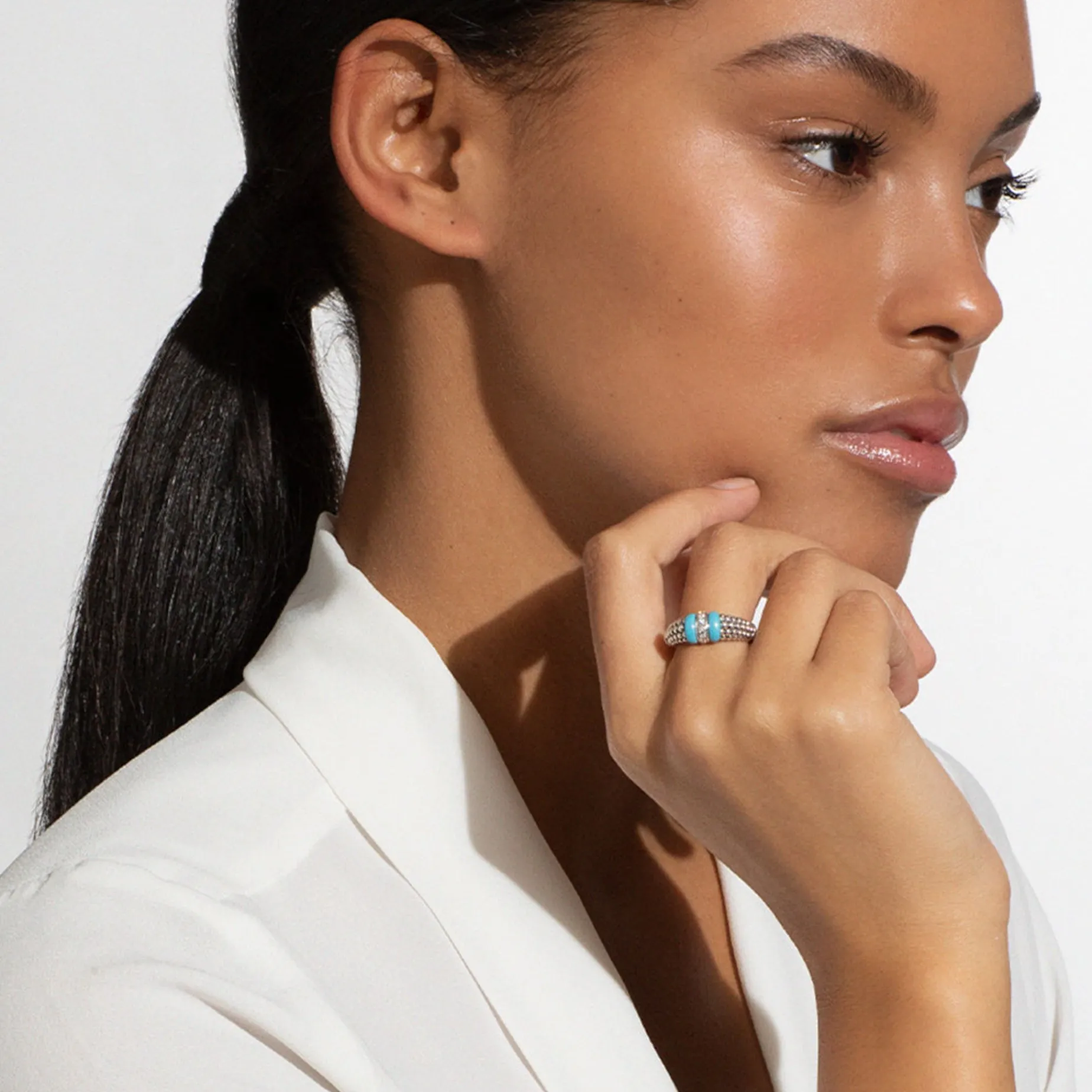 Silver<LAGOS Ceramic And Caviar Diamond Ring