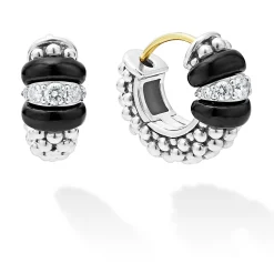 Huggie Earrings<LAGOS Ceramic And Diamond Huggie Earrings