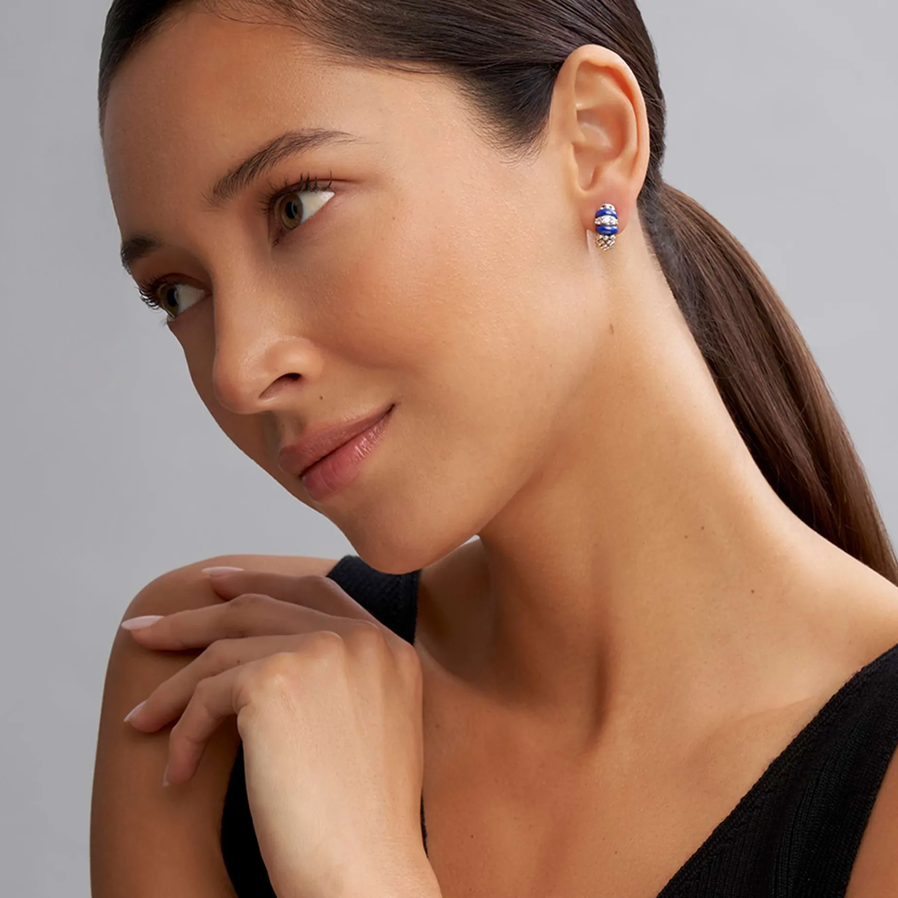 Huggie Earrings<LAGOS Ceramic And Diamond Huggie Earrings