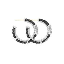 Silver<LAGOS Ceramic Beaded Diamond Hoop Earrings