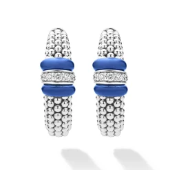 Silver<LAGOS Ceramic Caviar Diamond Hoop Earrings