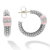Silver<LAGOS Ceramic Caviar Diamond Hoop Earrings