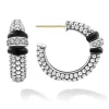Silver<LAGOS Ceramic Caviar Diamond Hoop Earrings