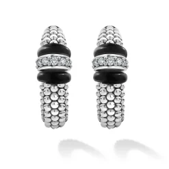 Silver<LAGOS Ceramic Caviar Diamond Hoop Earrings