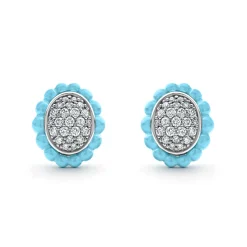 Silver<LAGOS Ceramic Oval Diamond Stud Earrings