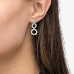 Silver<LAGOS Diamond Circle Drop Earrings