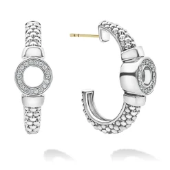 Silver<LAGOS Diamond Circle Half Hoop Earrings