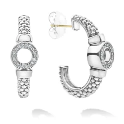 Silver<LAGOS Diamond Circle Half Hoop Earrings