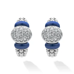 Silver<LAGOS Diamond Oval Ceramic Hoop Earrings