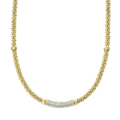 Gold<LAGOS Eight Gold Station Diamond Caviar Necklace