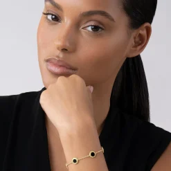 Gold<LAGOS Five Station Round Onyx Bracelet