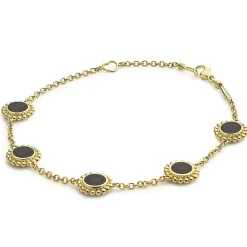 Gold<LAGOS Five Station Round Onyx Bracelet