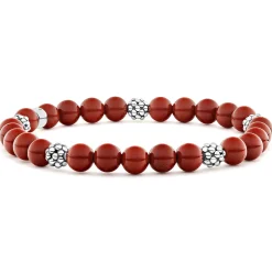 Gemstones<LAGOS Five Station Silver Red Jasper Bead Bracelet