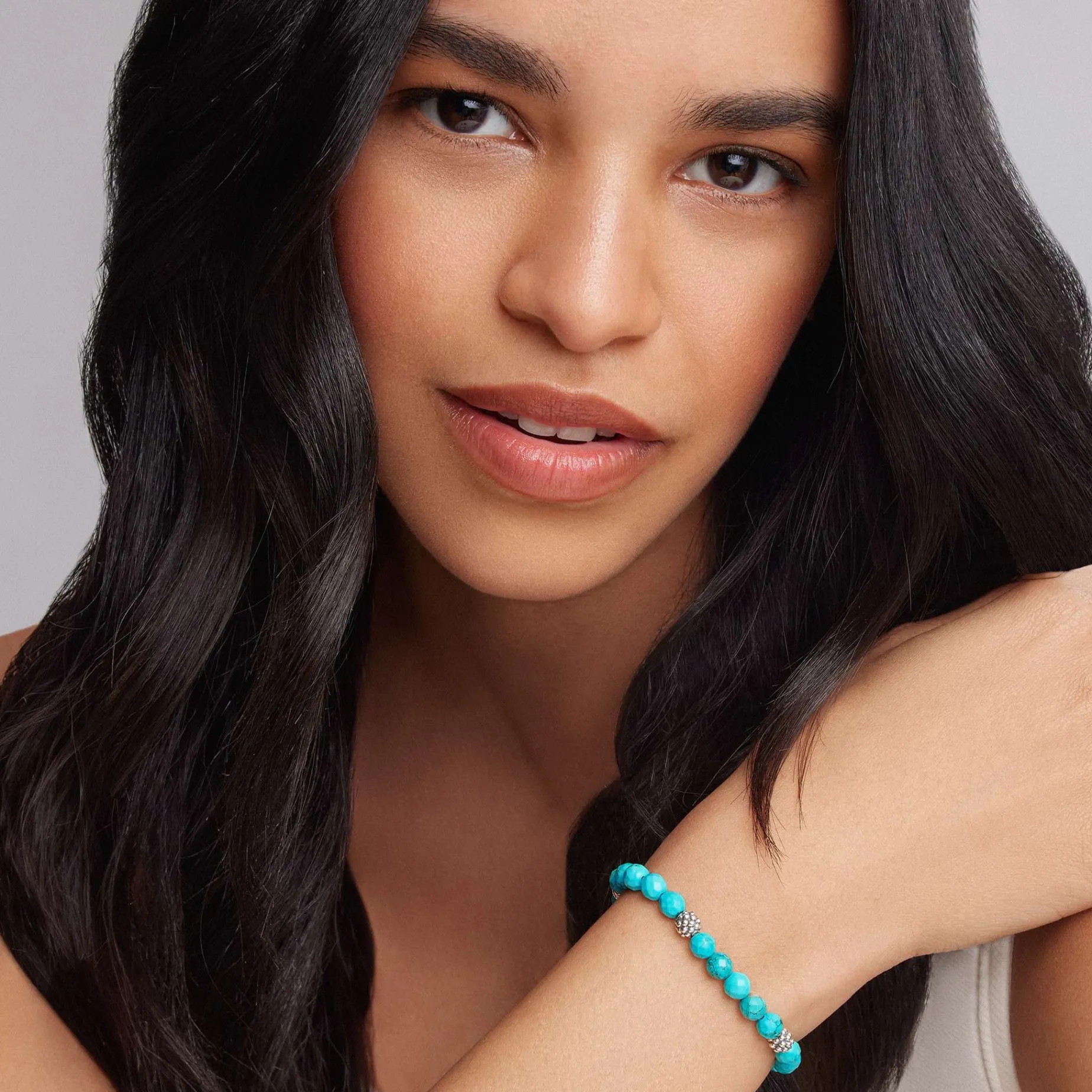 Gemstones<LAGOS Five Station Silver Turquoise Bead Bracelet