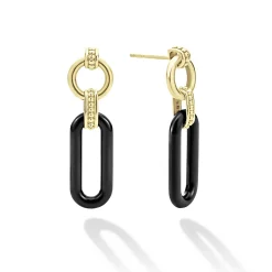Drop Earrings<LAGOS 18K Gold And Black Ceramic Link Drop Earrings