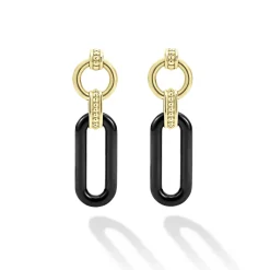 Drop Earrings<LAGOS 18K Gold And Black Ceramic Link Drop Earrings