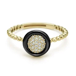 Gold<LAGOS 18K Gold And Black Ceramic Diamond Ring