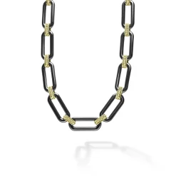 Gold<LAGOS 18K Gold And Black Ceramic Link Necklace