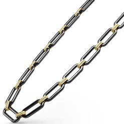 Gold<LAGOS 18K Gold And Black Ceramic Link Necklace