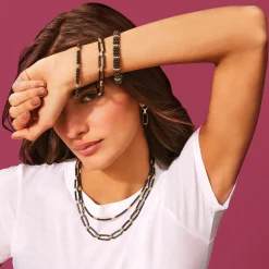 Gold<LAGOS 18K Gold And Black Ceramic Link Necklace