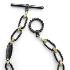 Gold<LAGOS 18K Gold And Black Ceramic Link Bracelet