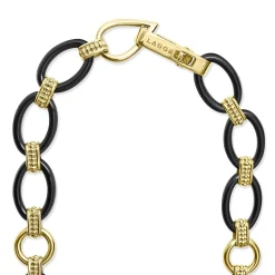 Gold<LAGOS 18K Gold And Black Ceramic Link Necklace