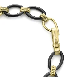Gold<LAGOS 18K Gold And Black Ceramic Link Bracelet