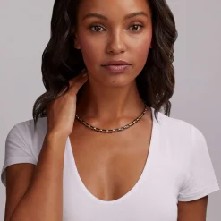 Gold<LAGOS 18K Gold And Black Ceramic Link Necklace