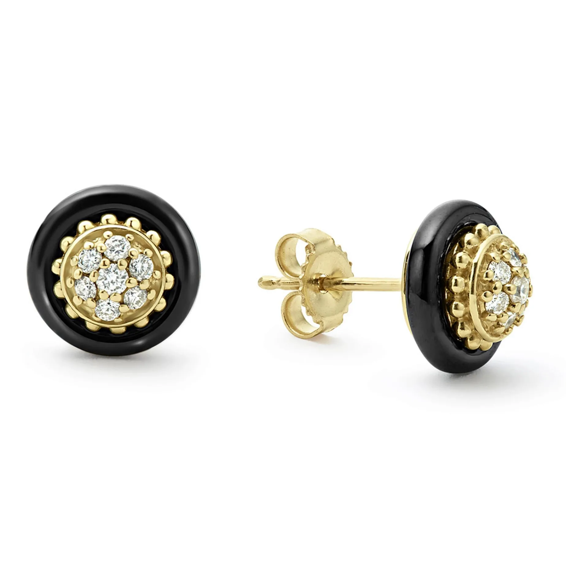 Gold<LAGOS 18K Gold And Black Ceramic Diamond Stud Earrings