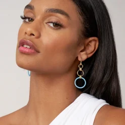 Gold<LAGOS 18K Gold And Blue Ceramic Circle Drop Earrings