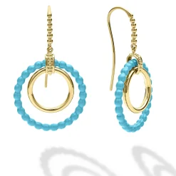 Gold<LAGOS 18K Gold And Blue Ceramic Circle Drop Earrings