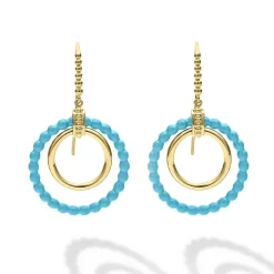 Gold<LAGOS 18K Gold And Blue Ceramic Circle Drop Earrings